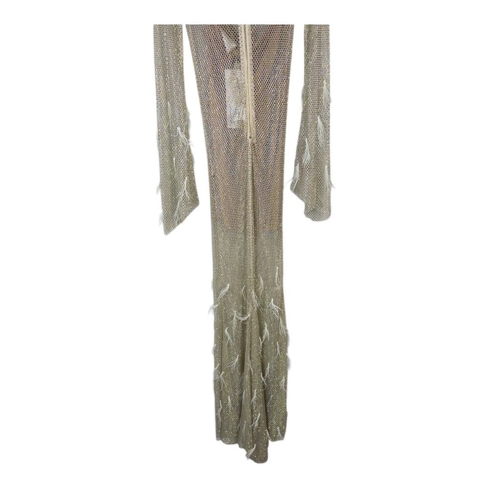 Bronx and Banco Giza Mesh Gown Rhinestone Feather Party Bridal Formal Evening XL - Picture 9 of 15